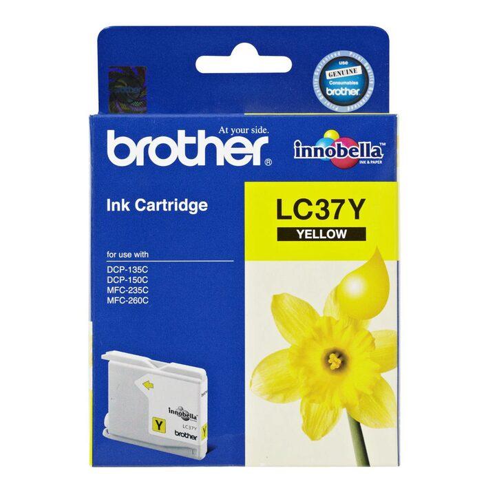 Brother LC-37Y Yellow Ink Cartridge designed for DCP-135C, DCP-150C, and MFC-260C printers, showcasing its vibrant yellow color.